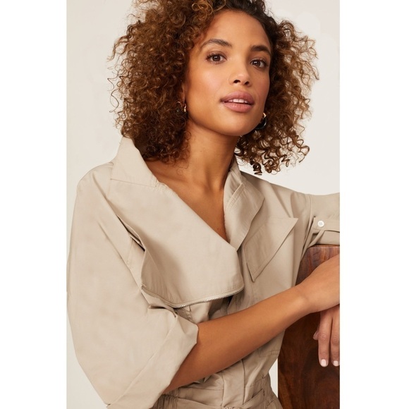 PHILLIP LIM Belted Khaki Short Sleeve Pleated Culotte Utility Trench Jumpsuit 10 - Picture 8 of 11